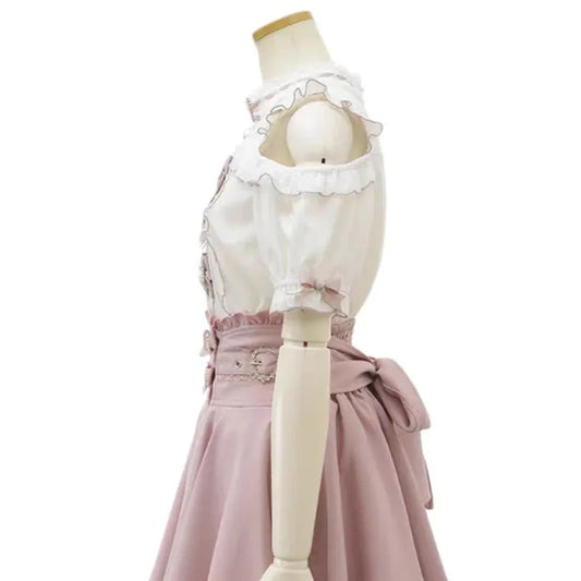 Sweet Cute Lace Short Sleeve Shirt Kawaii Women Lolita Y2K Japanese Style Blouse Elegant Off-Shoulder Top Aesthetic Shirt