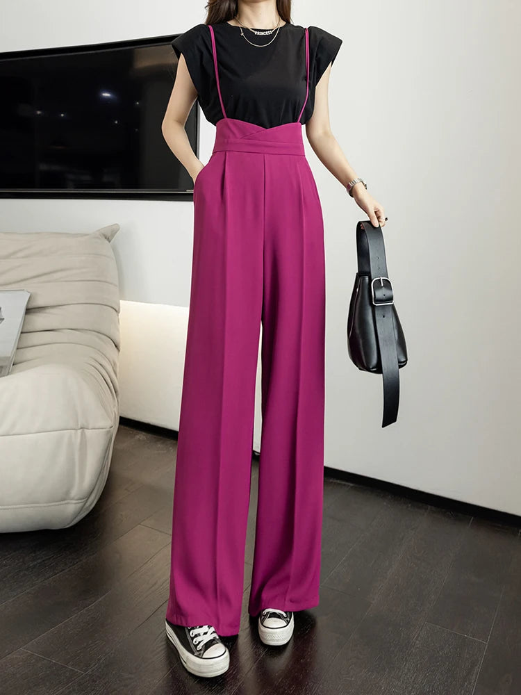 Summer Elegant Fashion Jumpsuit Women High Waist Rompers Straight Pants All-Match Style Jumpsuits Office Overalls Simple 2023