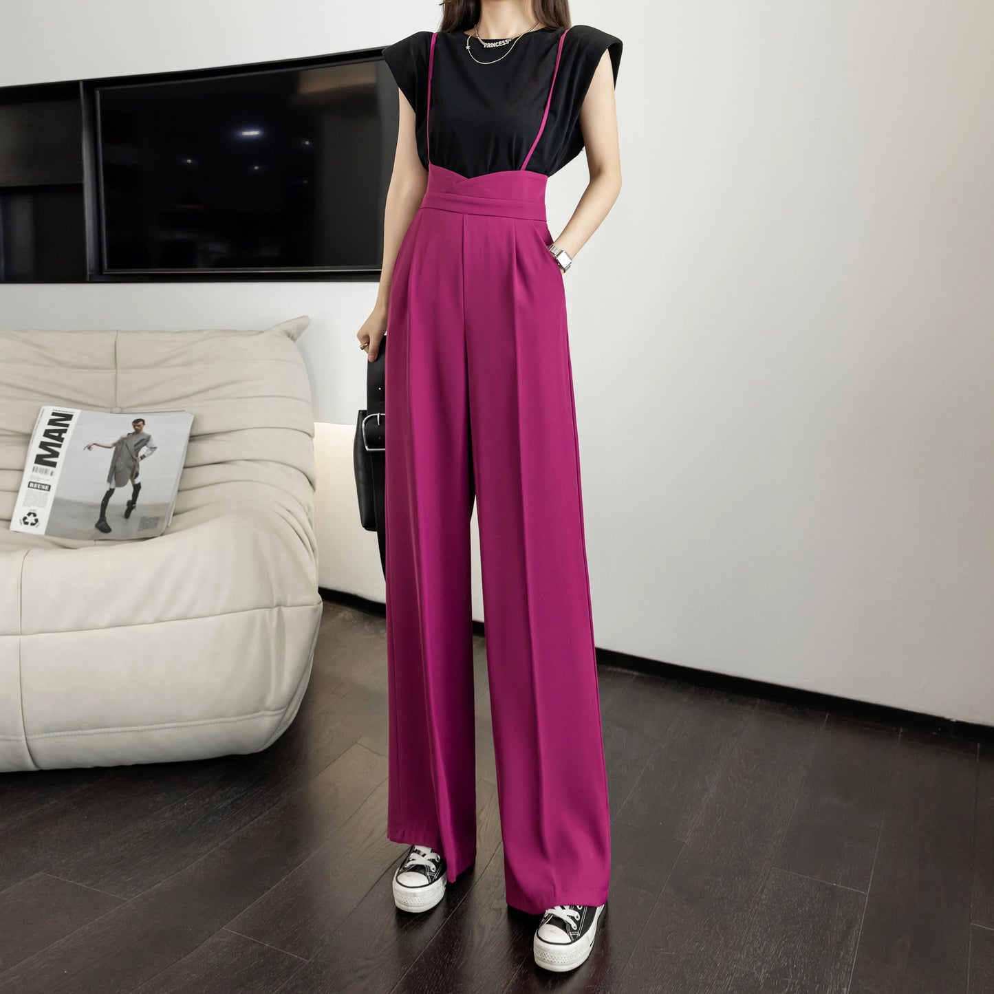 Summer Elegant Fashion Jumpsuit Women High Waist Rompers Straight Pants All-Match Style Jumpsuits Office Overalls Simple 2023