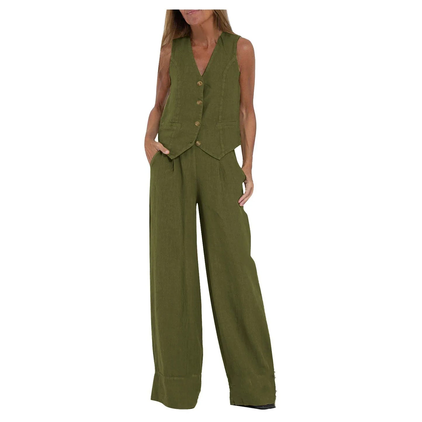 Women's Clothing 2024 Spring Summer New Fashionable Vest Pants Collage Splicing Pure Sleeveless Color Temperament Casual Suit