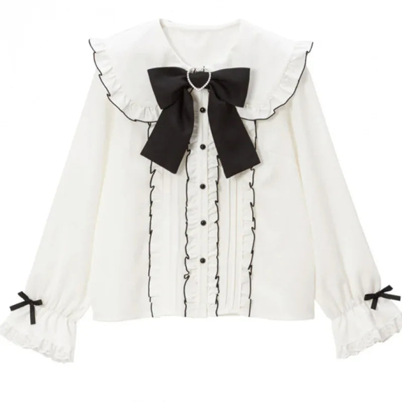 Sweet Cute Lace Short Sleeve Shirt Kawaii Women Lolita Y2K Japanese Style Blouse Elegant Off-Shoulder Top Aesthetic Shirt