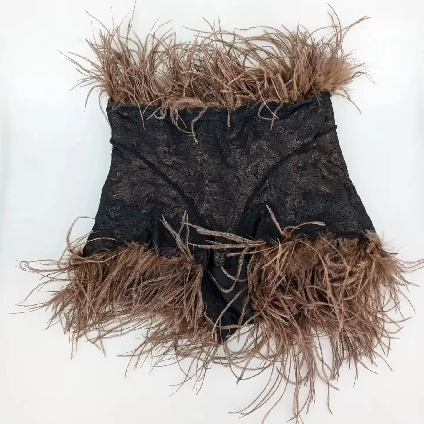 Natural Ostrich Fur Feather Shorts Hot Pants for women korean Club Party Music Festival Sexy Furry FluffyTight Pants black brown
