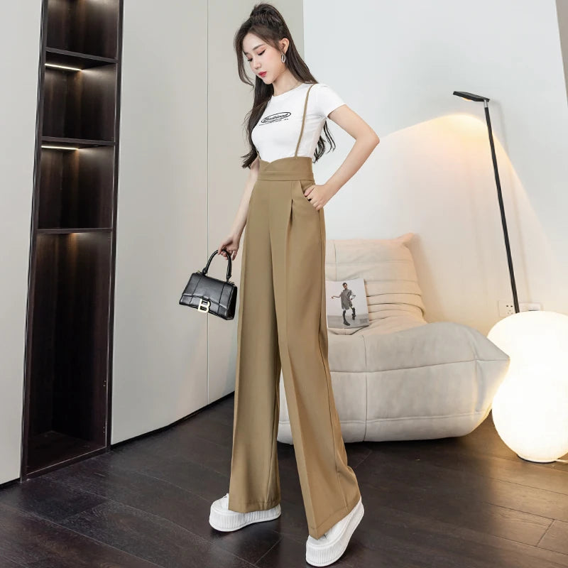Summer Elegant Fashion Jumpsuit Women High Waist Rompers Straight Pants All-Match Style Jumpsuits Office Overalls Simple 2023