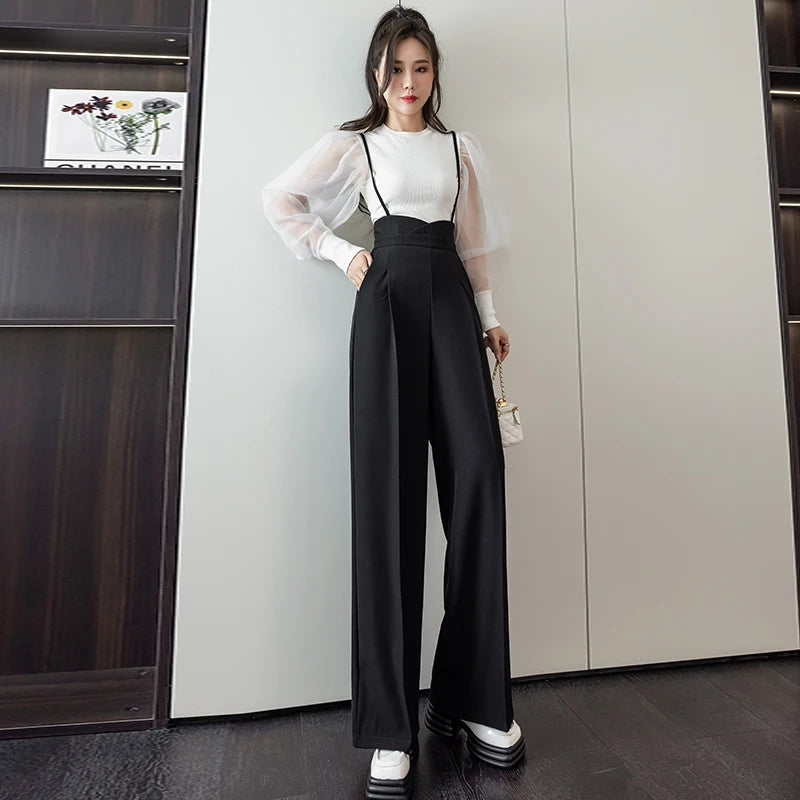Summer Elegant Fashion Jumpsuit Women High Waist Rompers Straight Pants All-Match Style Jumpsuits Office Overalls Simple 2023
