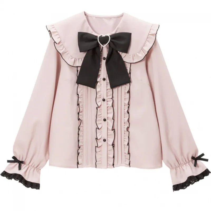 Sweet Cute Lace Short Sleeve Shirt Kawaii Women Lolita Y2K Japanese Style Blouse Elegant Off-Shoulder Top Aesthetic Shirt