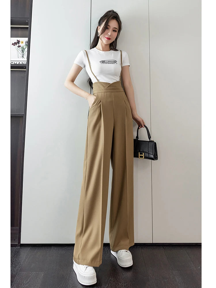 Summer Elegant Fashion Jumpsuit Women High Waist Rompers Straight Pants All-Match Style Jumpsuits Office Overalls Simple 2023