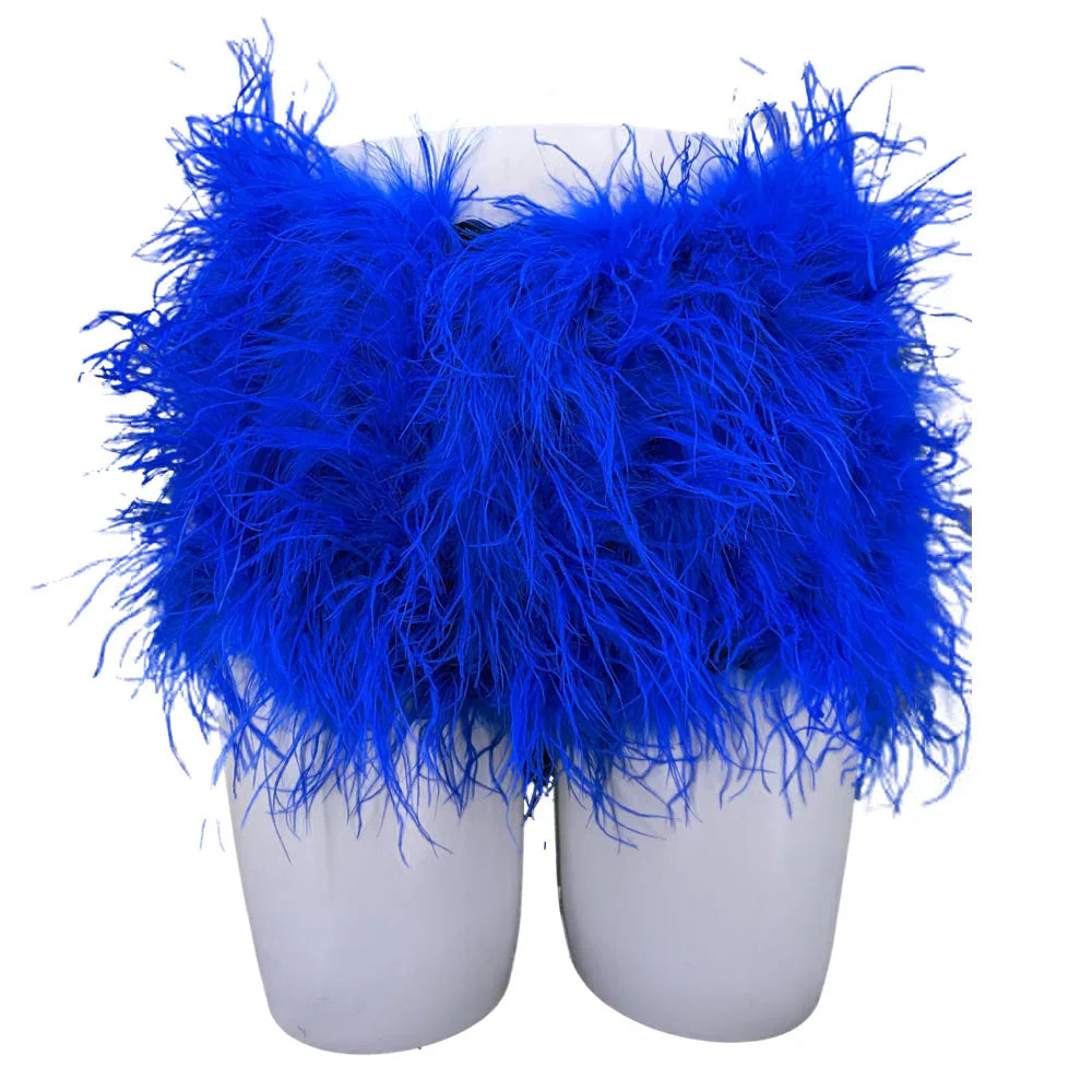 Natural Ostrich Fur Feather Shorts Hot Pants for women korean Club Party Music Festival Sexy Furry FluffyTight Pants black brown